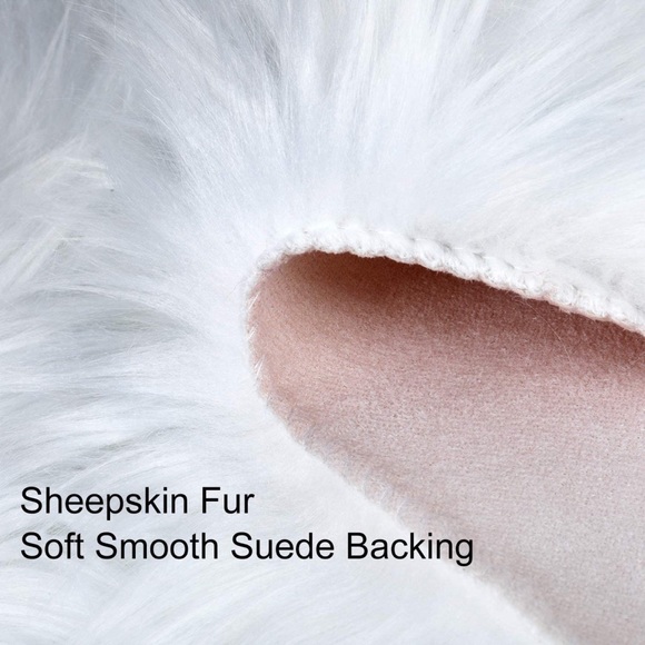 Fluffy Faux Heart Shaped Area Rug Fluffy Room Carpet White 2 Pieces - Picture 4 of 7